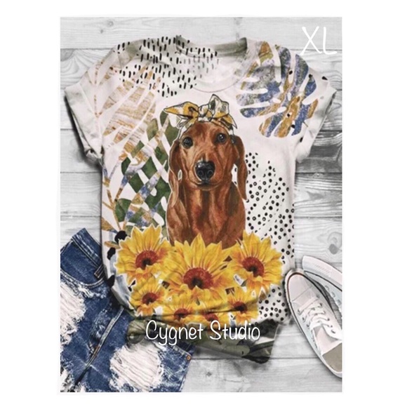 Sunflower Dachshund Dog Short Sleeve T-Top ~ XL - Picture 1 of 2